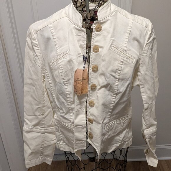 Indigo Palms White Denim Fashion jacket Military Style  NEW with Tags SIZE XL - Picture 1 of 6